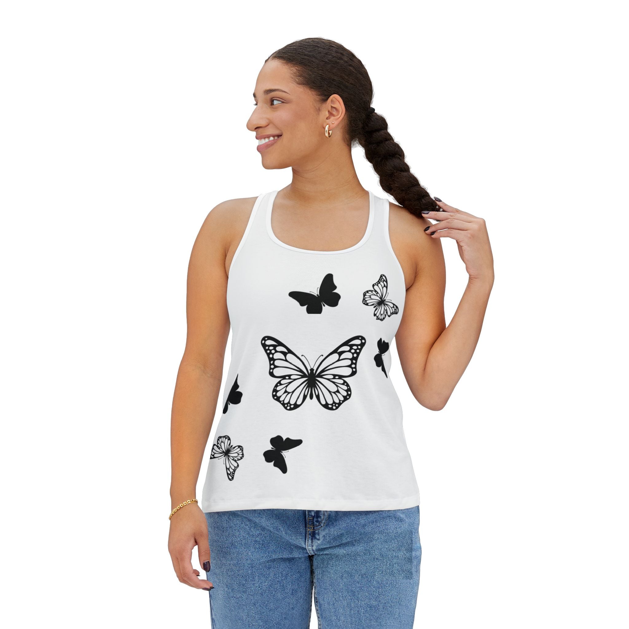 Butterfly Print Women's Tank Top - Chic Summer Wear, Butterfly Lover Gift, Festival Outfit, Daily Casual Top, Nature-Inspired Apparel