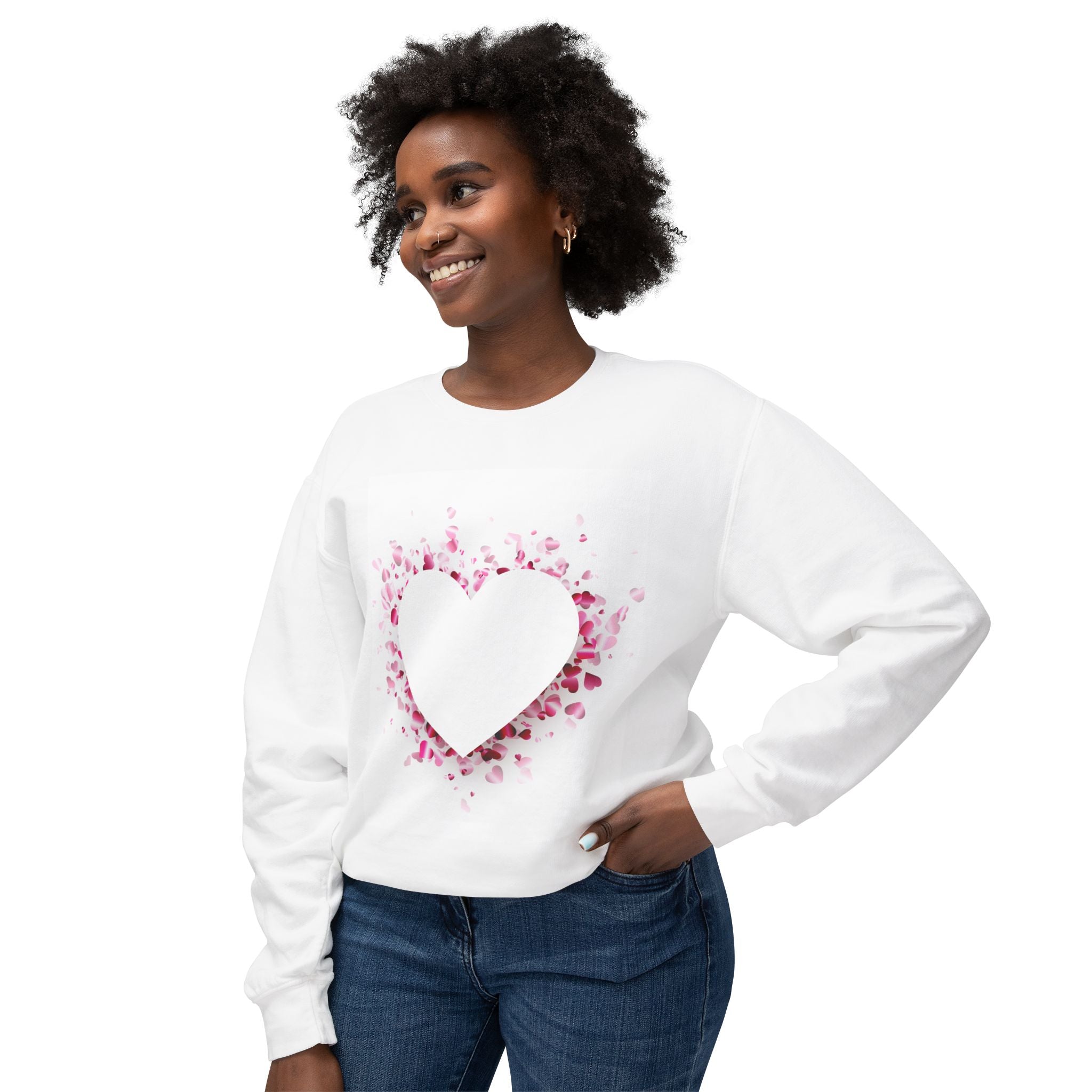 Love Heart Crewneck Sweatshirt - Unisex Lightweight White Pullover