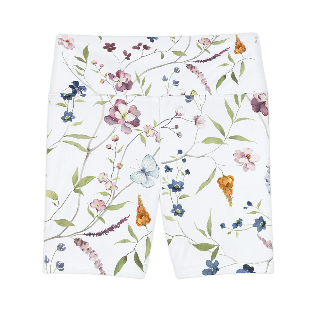 Floral Bird Print Workout Shorts — Women's High-Waist Athletic Biker Shorts