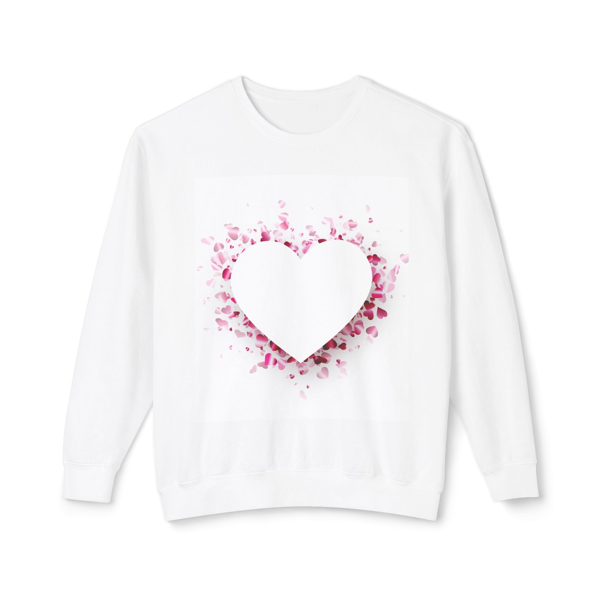Love Heart Crewneck Sweatshirt - Unisex Lightweight White Pullover